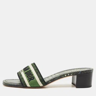 Pre-owned Dior Green Embroidered Canvas Dway Slide Sandals Size 39