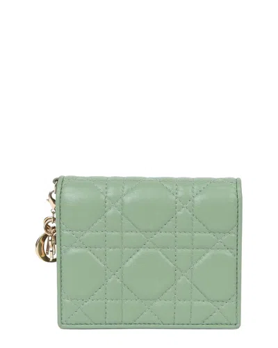Pre-owned Dior Green Lambskin Lady  Mini Wallet (authentic Pre-loved)