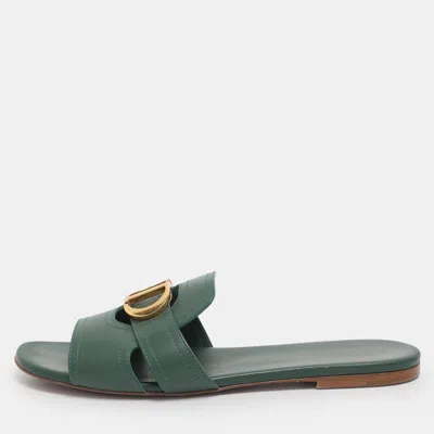 Pre-owned Dior Green Leather 30 Montaigne Flat Sandals Size 40