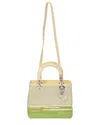 Dior Green Leather Raffia Medium Lady  (authentic Pre-loved) In Multi