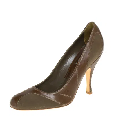 Pre-owned Dior Green Mesh And Leather Stitch Detail Pumps Size 38.5