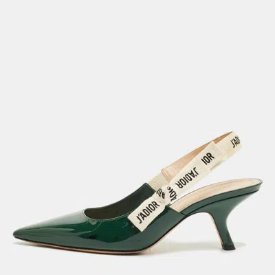 Pre-owned Dior Green Patent J'a Pointed Toe Slingback Pumps Size 38.5