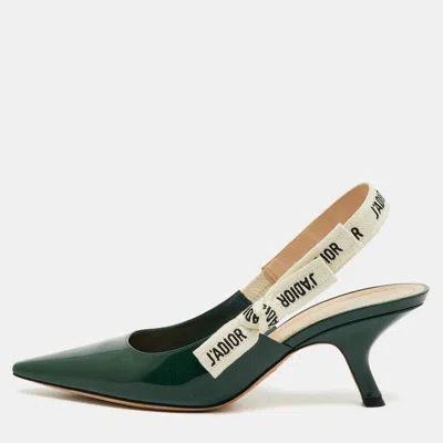 Pre-owned Dior Green Patent Leather J'a Slingback Pumps Size 38.5