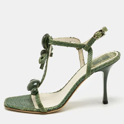 Pre-owned Dior Green Python Embossed Leather Ankle Strap Sandals Size 39.5