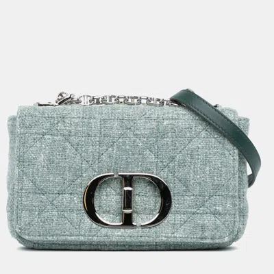 Pre-owned Dior Green Small Tweed Macrocannage Caro Bag