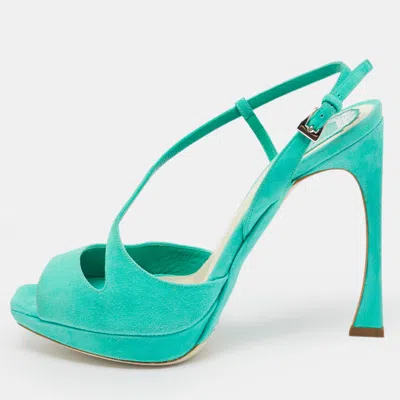 Pre-owned Dior Green Suede Ankle Strap Slingback Sandals Size 37