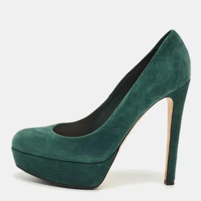 Pre-owned Dior Green Suede Platform Pumps Size 38