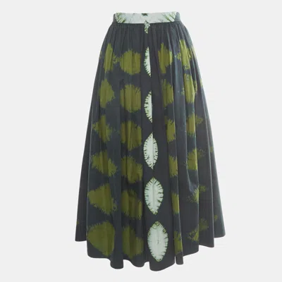 Pre-owned Dior Green Tie Dye Print Cotton Gathered Midi Skirt S