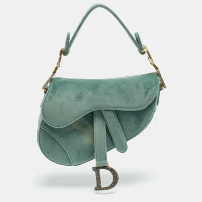 Pre-owned Dior Green Velvet Mini Saddle Bag