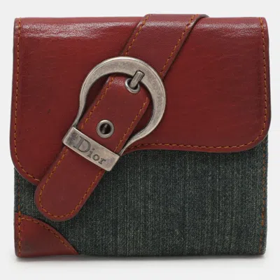 Pre-owned Dior Green/brown Canvas And Leather Saddle French Wallet