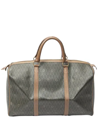 Pre-owned Dior Green/brown Honeycomb Coated Canvas Small Travel Boston (authentic Pre-  Loved)