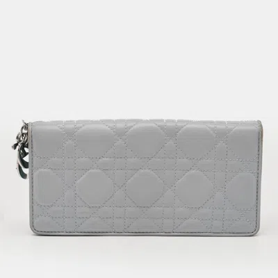 Pre-owned Dior Grey Cannage Leather Continental Wallet In Gray