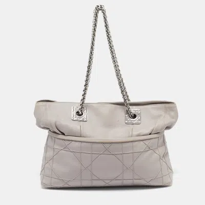Pre-owned Dior Grey Cannage Leather Granville Chain Link Tote