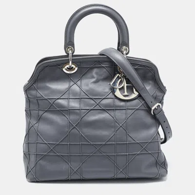 Pre-owned Dior Grey Cannage Leather Granville Tote In Gray