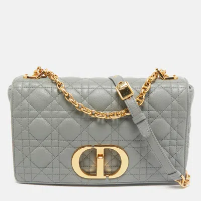 Pre-owned Dior Grey Cannage Leather Medium Caro Shoulder Bag In Gray