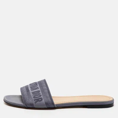 Pre-owned Dior Grey Canvas Dway Slide Flats Size 39
