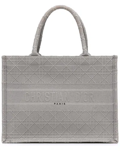 DIOR DIOR GREY CANVAS MEDIUM CANNAGE EMBROIDERED BOOK TOTE (AUTHENTIC PRE-LOVED)
