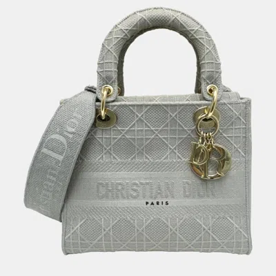 Pre-owned Dior Grey Canvas Medium Cannage Lady D-lite Tote Bag