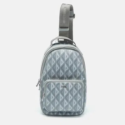 Pre-owned Dior Grey Cd Diamond Coated Canvas Mini Rider Sling Bag In Gray
