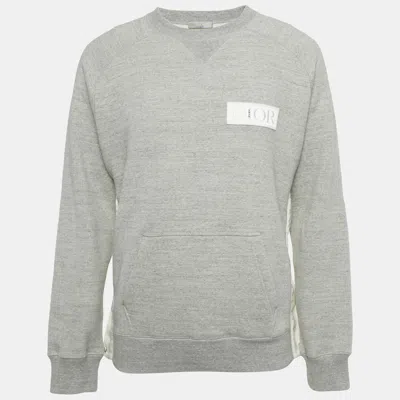 Pre-owned Dior Grey Cotton Logo Patch Sweater S In Gray