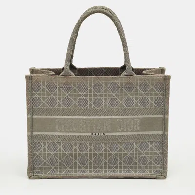 Pre-owned Dior Grey Embroidered Cannage Canvas Medium Book Tote In Gray