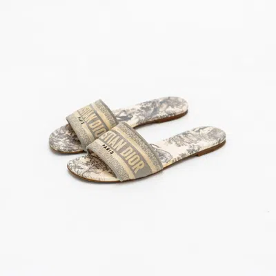 Pre-owned Dior Grey Embroidered Dway Slides, 37.5