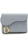 Dior Grey Grained Leather Saddle Trifold Medium Wallet (authentic Pre-loved) In Blue