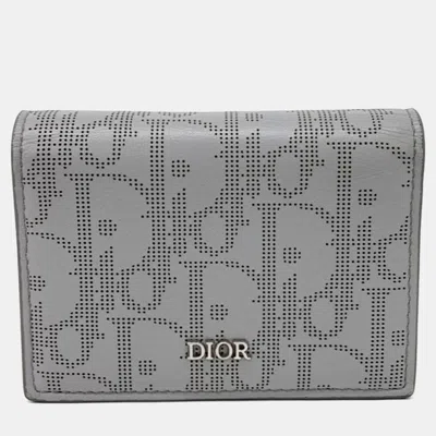 Pre-owned Dior Grey Leather Business Card Holder In Gray