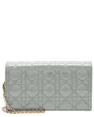 Pre-owned Dior Grey Leather Cannage Lady Wallet On Chain (authentic Pre-loved)