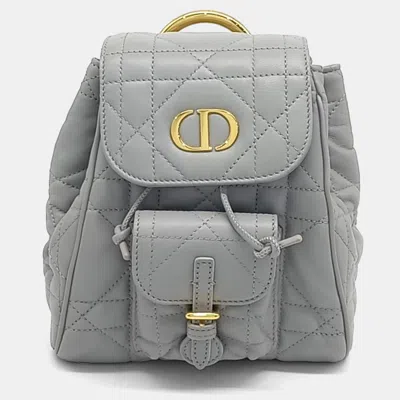 Pre-owned Dior Grey Leather Caro Backpack