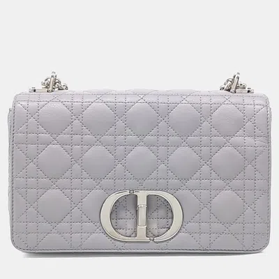 Pre-owned Dior Grey Leather Caro Bag Medium In Gray