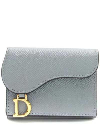 Dior Grey Leather Grained Saddle Trifold Medium Wallet (authentic Pre-loved) In Gray