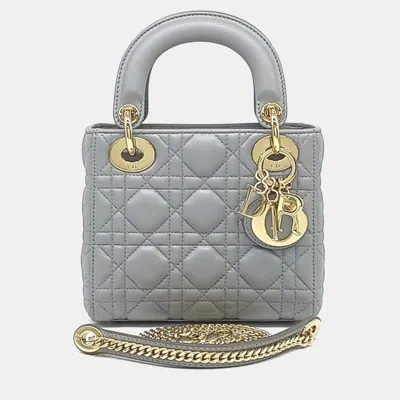 Pre-owned Dior Grey Leather Lady Bag Mini In Gray