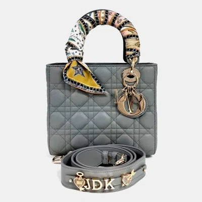 Pre-owned Dior Grey Leather Lady Bag Small + Micha In Gray