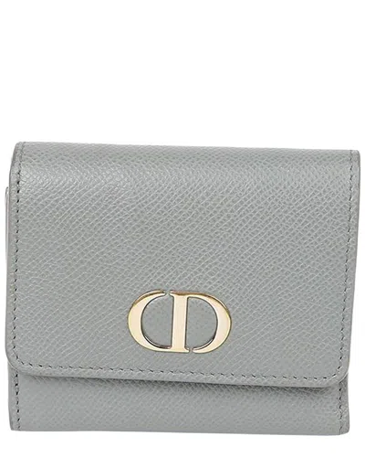 Dior Grey Leather Montain Lotus Compact Wallet (authentic Pre-loved) In Neutral