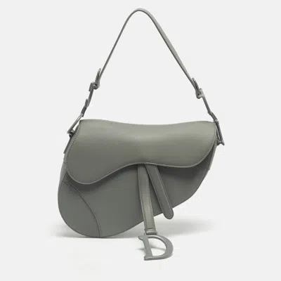 Pre-owned Dior Grey Leather Saddle Bag In Gray