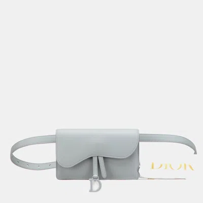 Pre-owned Dior Grey Leather Saddle Belt Pouch In Gray