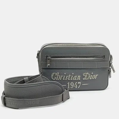 Pre-owned Dior Grey Leather Safari Messenger Bag In Gray