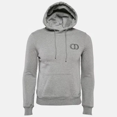 Pre-owned Dior Grey Logo Embroidered Cotton Knit Hooded Sweatshirt Xxs