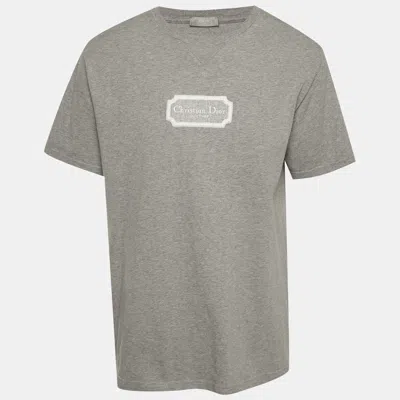 Pre-owned Dior Grey Logo Embroidered Jersey T-shirt L In Gray