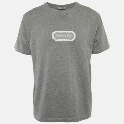 Pre-owned Dior Grey Logo Embroidered Jersey T-shirt S In Gray