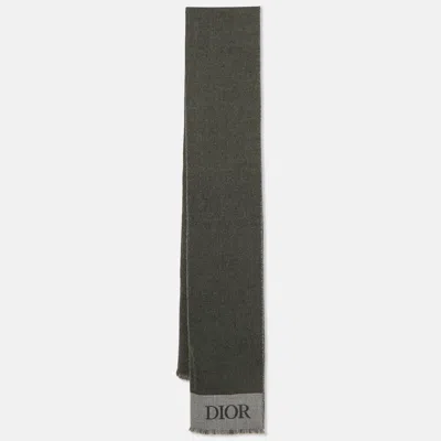 Pre-owned Dior Grey Logo Intarsia Wool Scarf