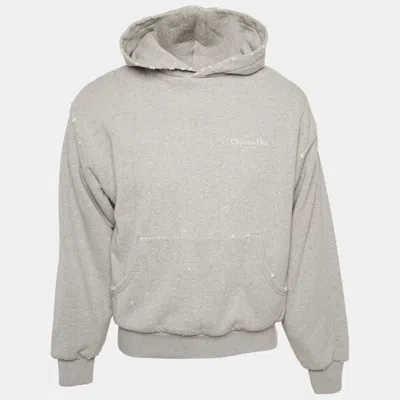 Pre-owned Dior Grey Logo Print Distressed Hoodie Xxs In Gray