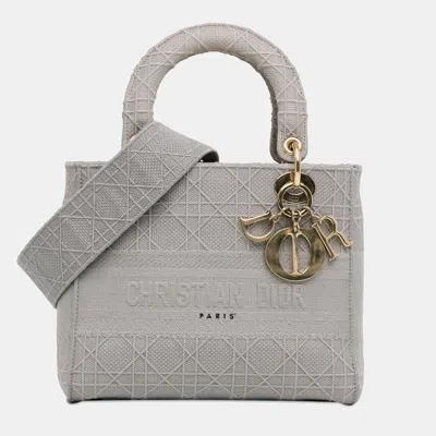 Pre-owned Dior Grey Medium Canvas Cannage Lady D Lite In Gray