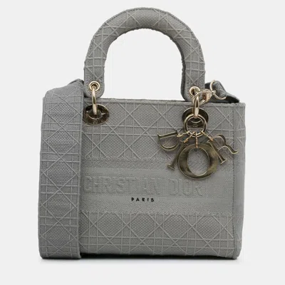Pre-owned Dior Grey Medium Canvas Cannage Lady D Lite In Gray