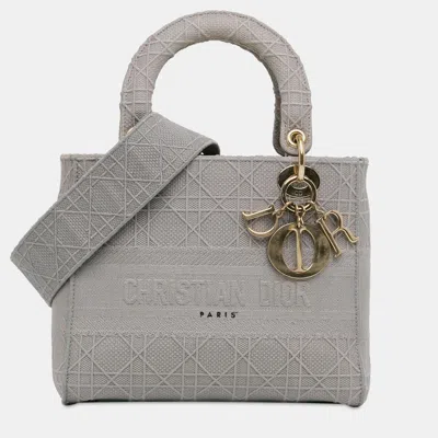 Pre-owned Dior Grey Medium Canvas Cannage Lady D Lite In Gray