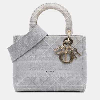 Pre-owned Dior Grey Medium Canvas Cannage Lady D Lite In Gray
