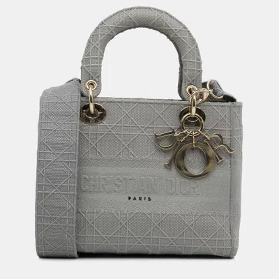 Pre-owned Dior Grey Medium Canvas Cannage Lady D Lite In Gray