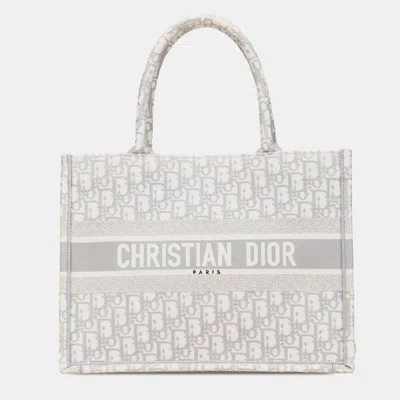 Pre-owned Dior Grey Medium Oblique Canvas Book Tote