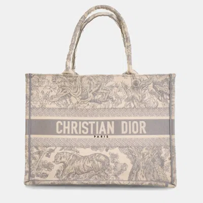 Pre-owned Dior Grey Medium Toile De Jouy Reverse Embroidered Canvas Book Tote In Gray